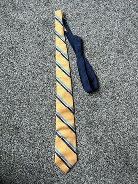 Tommy Hilfiger Yellow Navy Striped Silk Tie